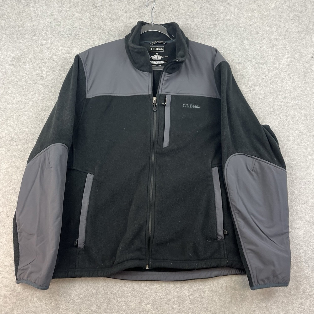 L.L. Bean Gray Black Fleece Nylon Full‎ Zip Hybrid Polartec Jacket Men's XL EUC